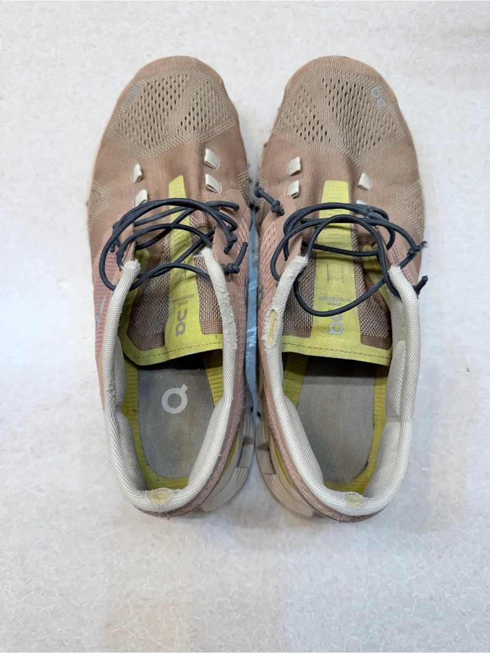 On Running Tan Mesh Athletic Shoes with Yellow Accents